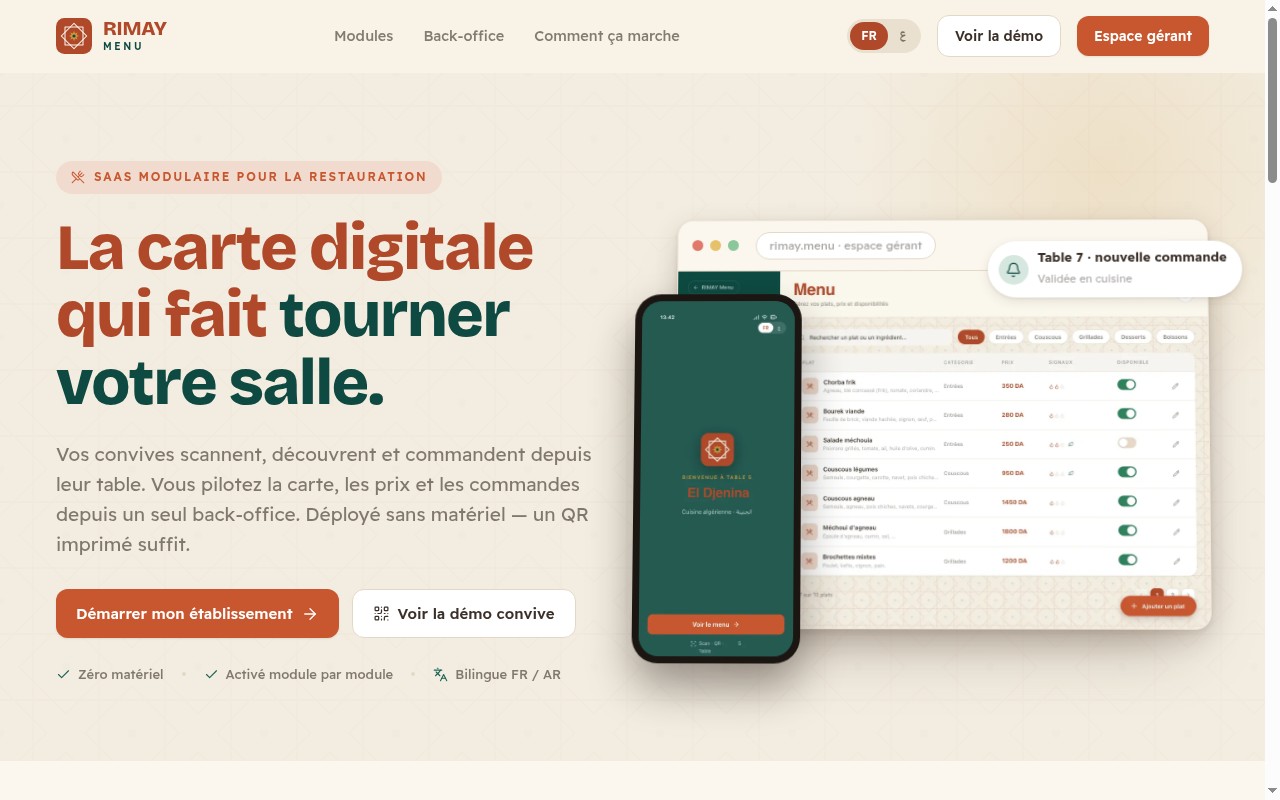 RIMAY Menu — SaaS multi-tenant pour la restauration